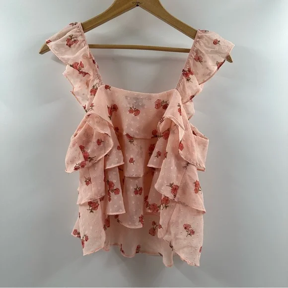 Forever 21 Pink Floral Ruffled Tank Top – Size Small - Picture 5 of 5
